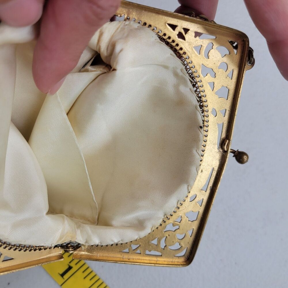 Whiting & Davis White Enameled Mesh Bag Vintage 50's Gold Metal Frame Chain USA - Picture 8 of 16